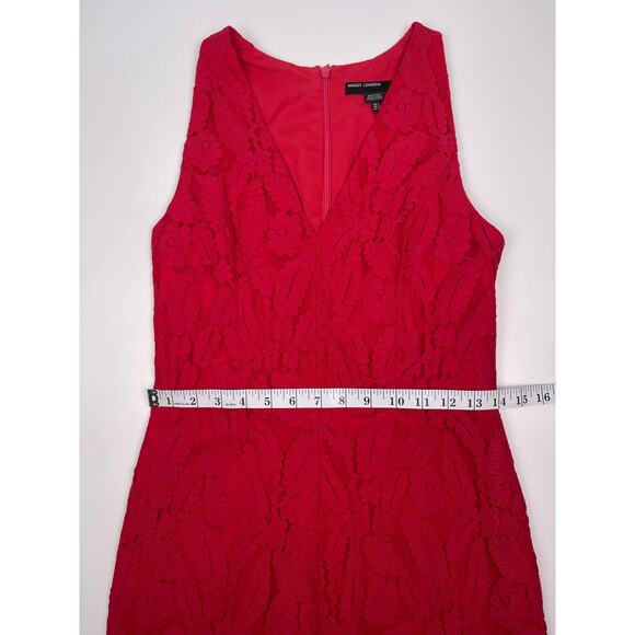 Maggy London Red Lace Sleeveless V-Neck Cocktail Dress Size 2 - Picture 8 of 11